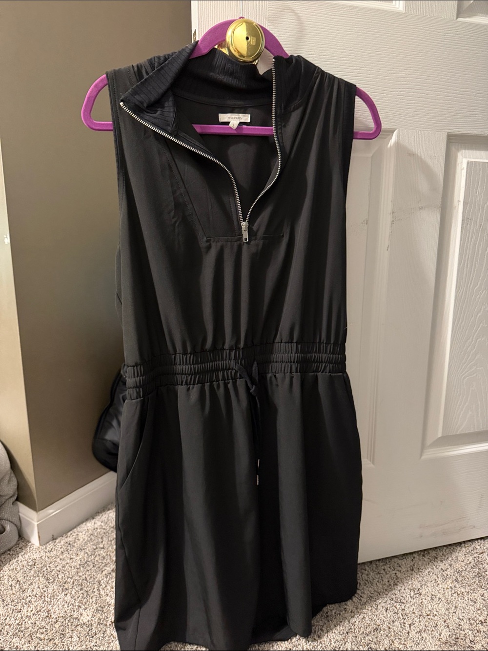 Maurices Black Sleeveless Drawstring Waist Dress with Zip